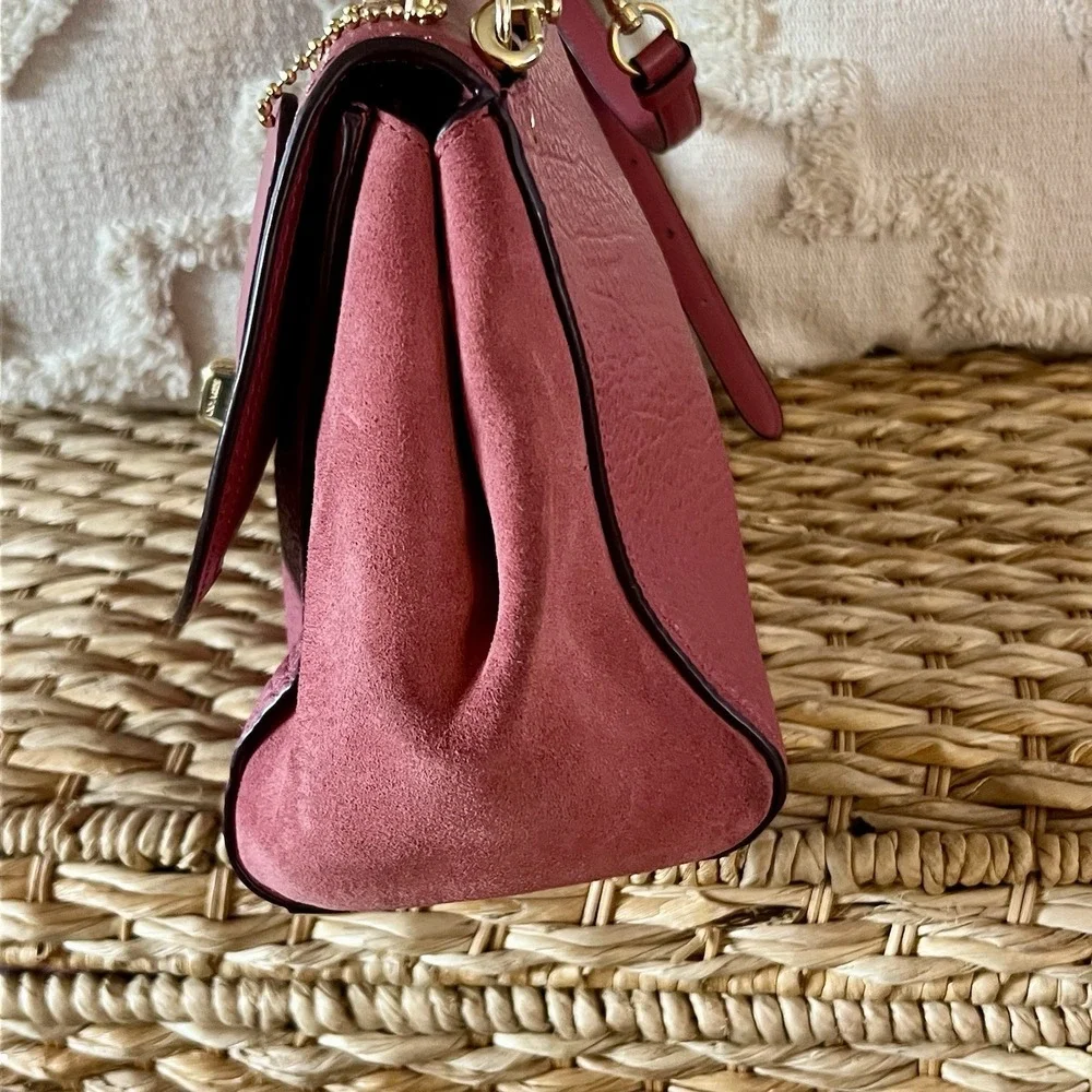Pink Gold Coach Faye Carryall Dusty Rose Leather Shoulder Bag Crossbody Turnlock